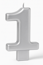 Silver Metallic Number 1 Candle for Birthdays and Anniversaries